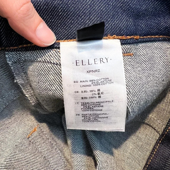 Ellery Dark Wash Denim Contrast Stitch High Waist Boho Designer Flare Jeans 27 - Picture 9 of 12